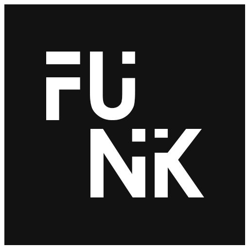 FUNK Logo, Consisting of a dark box with a thick white outline, and split 